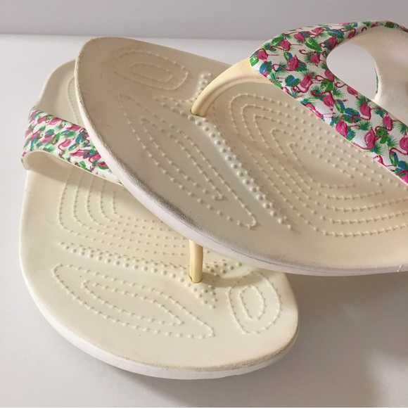 Crocs Ionic Comfort Kadee II White Flamingo Flip Flops Sandals Women's Size 10 - Picture 12 of 16